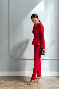 mono largo pitillo con peplum rojo