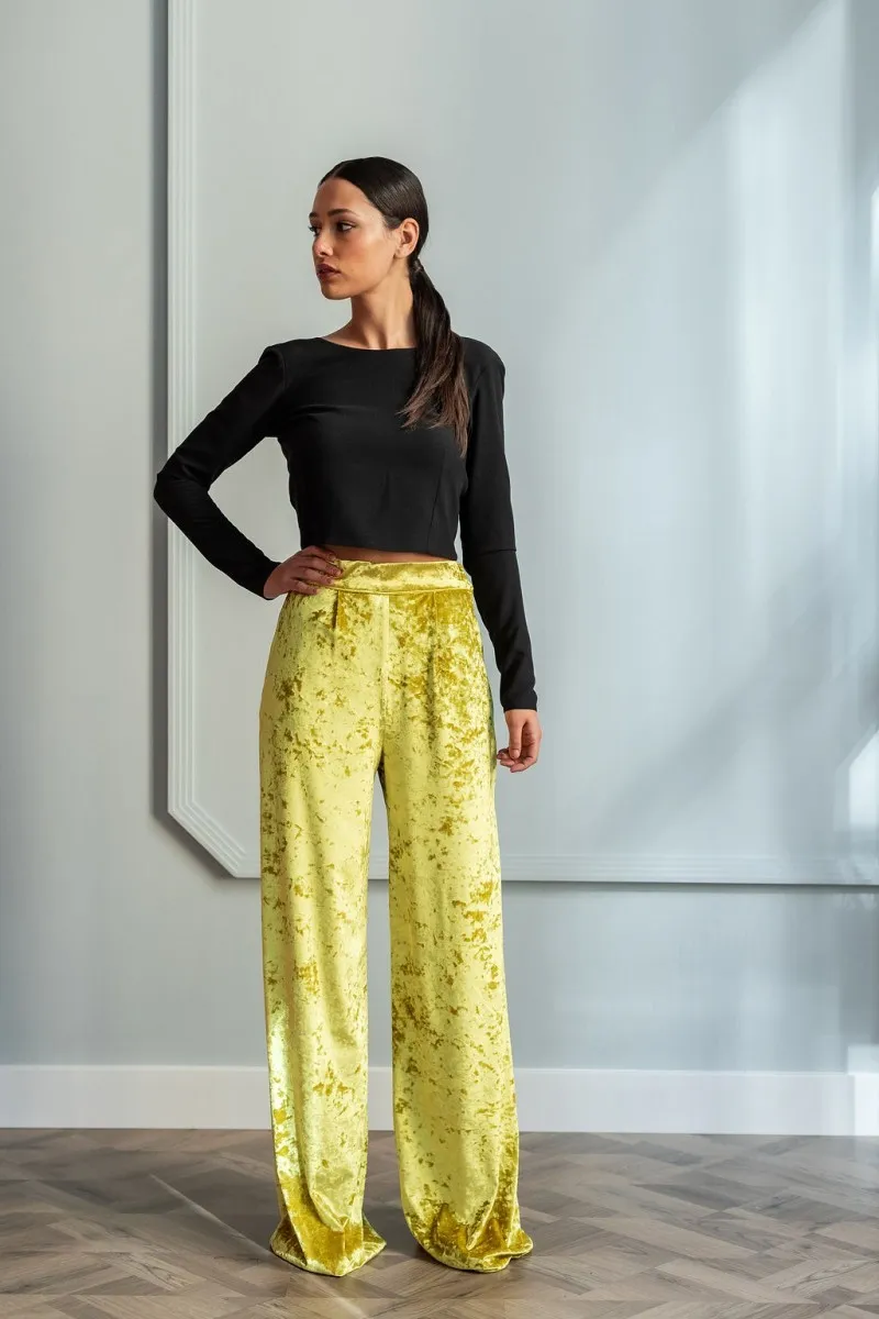 pantalon palazzo terciopelo mostaza