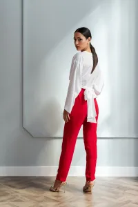 pantalon pitillo rojo con peplum