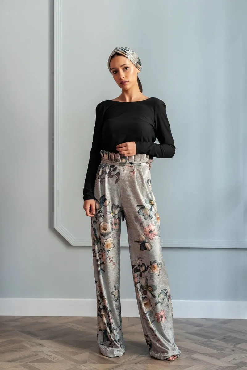 pantalon palazzo estampado pernera ancha cinturilla fruncida