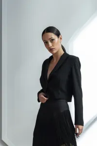 chaqueta corta torera cuello esmoquin crepe negro