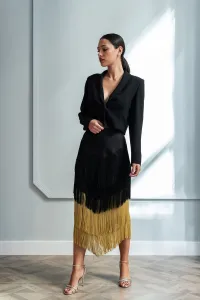 falda de flecos negra mostaza para invitadas boda fiesta coctel