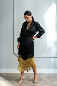 falda de flecos negra mostaza para invitadas boda fiesta coctel