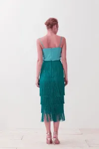 falda de flecos verde pavo para invitadas boda fiesta coctel online