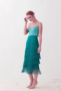 falda de flecos verde pavo para invitadas boda fiesta coctel online