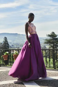 falda larga en saten morado para invitada boda fiesta