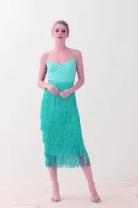 Falda de flecos aguamarina para invitadas boda fiesta bautizo
