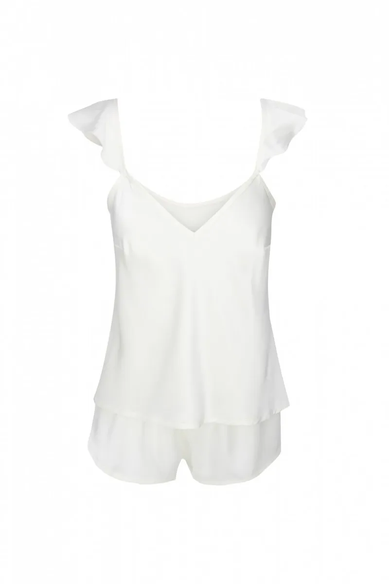 conjunto top y short blanco con volante blanco