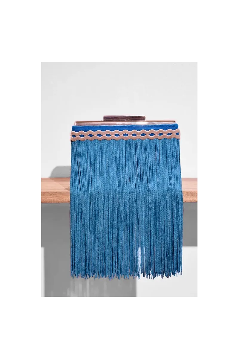 Clutch Tiras Camel y Flecos Verde Agua