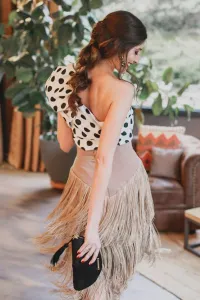 falda de flecos camel