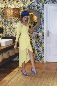 Vestido Midi Amarillo Peplum Adrienne