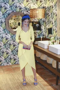 Vestido Midi Amarillo Peplum Adrienne