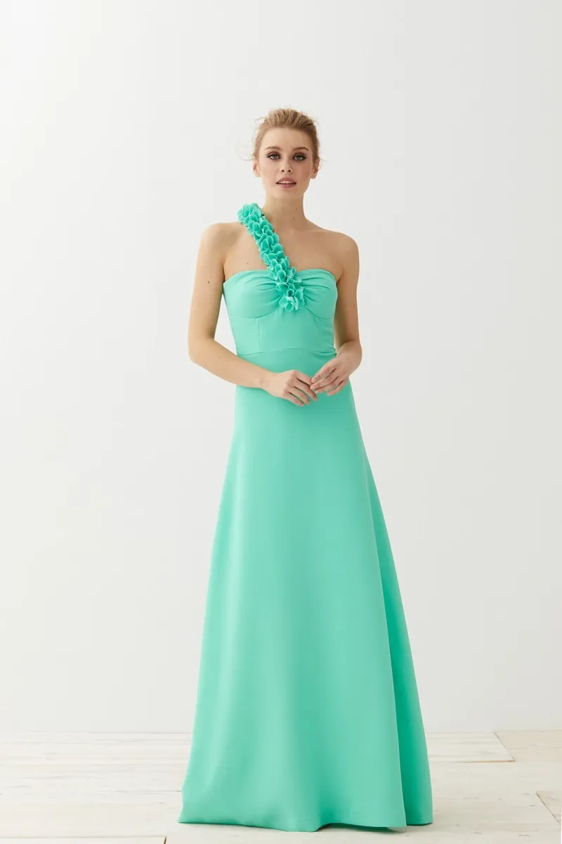 Vestido largo aguamarina escote corazón Alexis