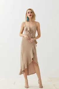 Vestido Camel Midi Volantes Dorian