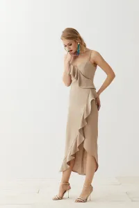 Vestido Camel Midi Volantes Dorian