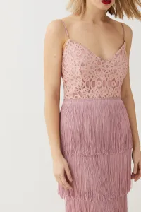 Vestido lencero rosa brocado flecos Clea
