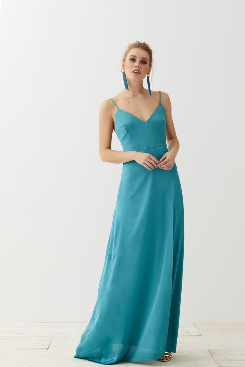 Vestido largo saten verde agua Katherine