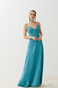 Vestido largo saten verde agua Katherine
