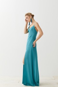 Vestido largo saten verde agua Katherine