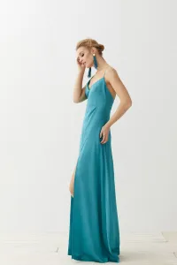 Vestido largo saten verde agua Katherine