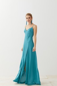 Vestido largo saten verde agua Katherine