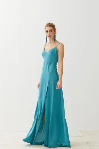 Vestido largo saten verde agua Katherine