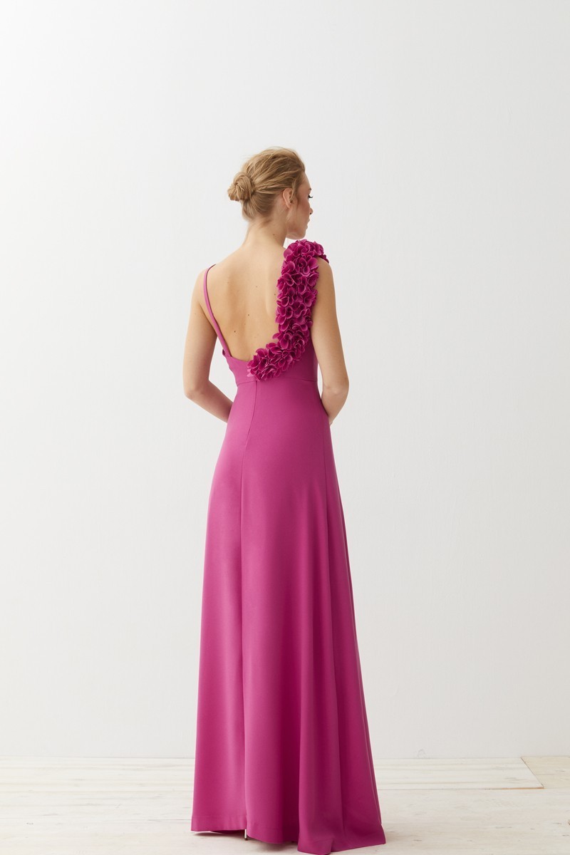 Vestido largo frambuesa flores Odelle