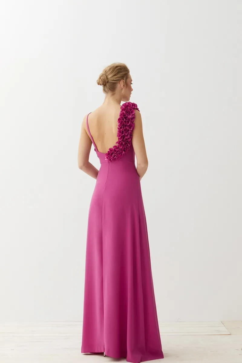 Vestido largo frambuesa flores Odelle