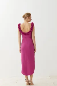 vestido midi cruzado con flores frambuesa