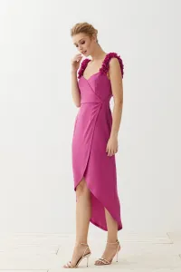 vestido midi cruzado con flores frambuesa