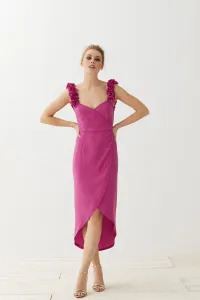 vestido midi cruzado con flores frambuesa