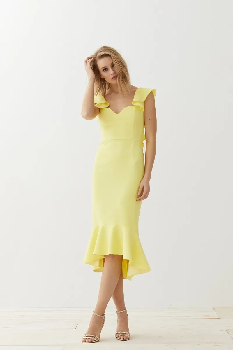 Vestido Corto Escote Corazón Amarillo Sirena