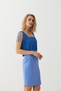 Vestido Corto Azul  Flecos Elissa
