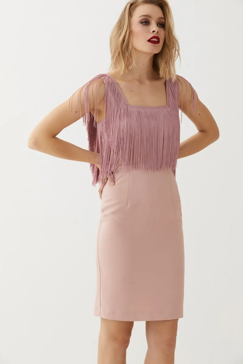 Vestido Corto Rosa Flecos Elissa