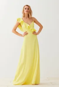 Vestido Largo Amarillo con Volantes Sophie