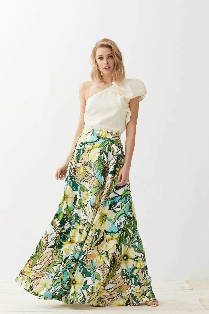 Falda Larga Estampada Verde Hona