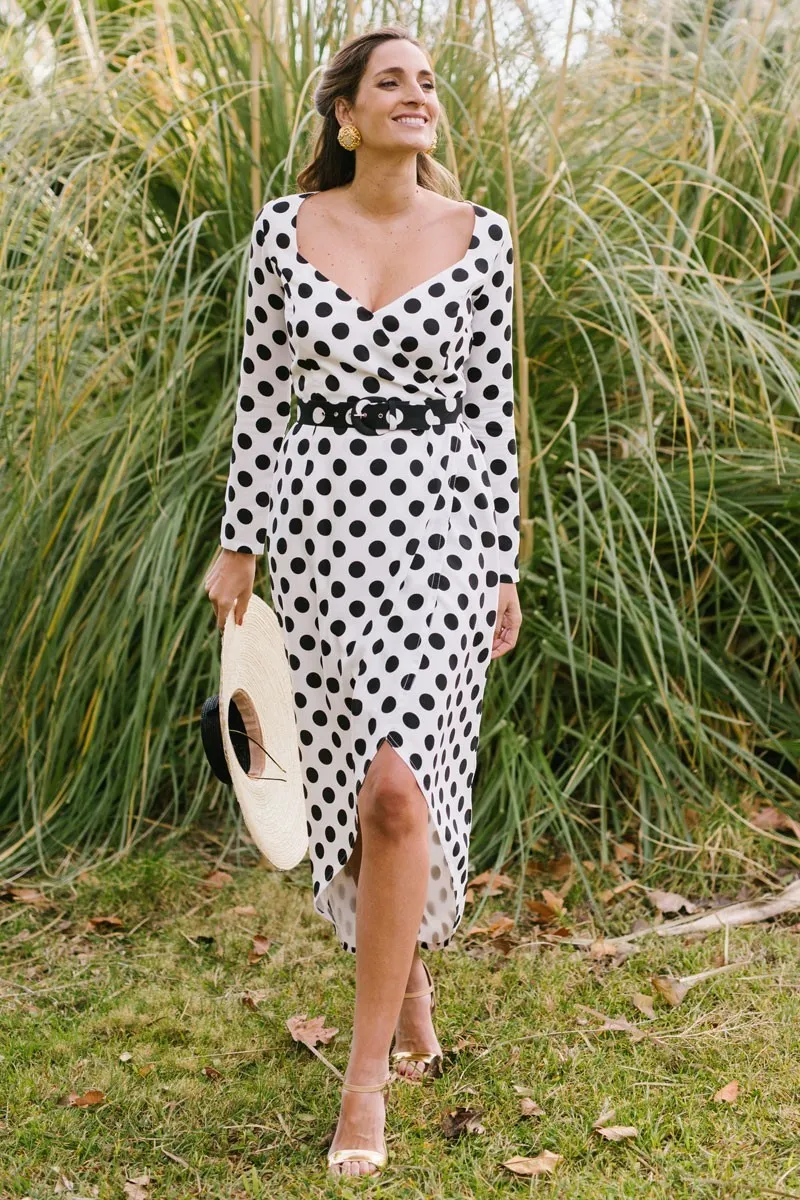 Vestido Midi Lunares con Cinturón Muriel