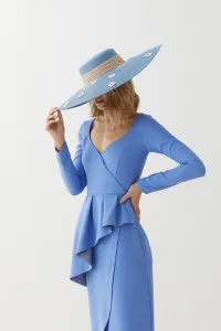 vestido cruzado con peplum azul Adrienne
