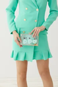 vestido corto esmoquin aguamarina con volante kassia
