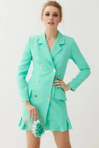 vestido corto esmoquin aguamarina con volante kassia