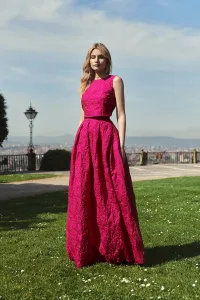 falda larga abullonada brocada buganvilla
