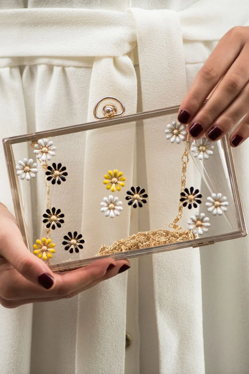 clutch base metacrilato flores metalicas