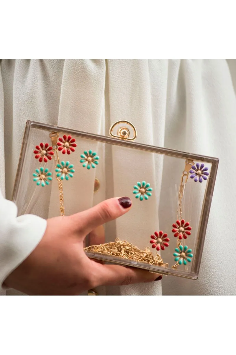 clutch base metacrilato flores metalicas