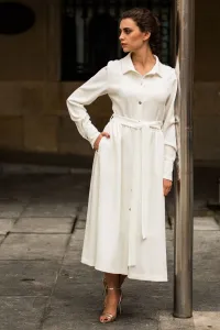 Vestido Midi Camisero Crepe blanco bonotes dorados