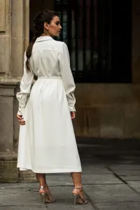 Vestido Midi Camisero Crepe blanco bonotes dorados