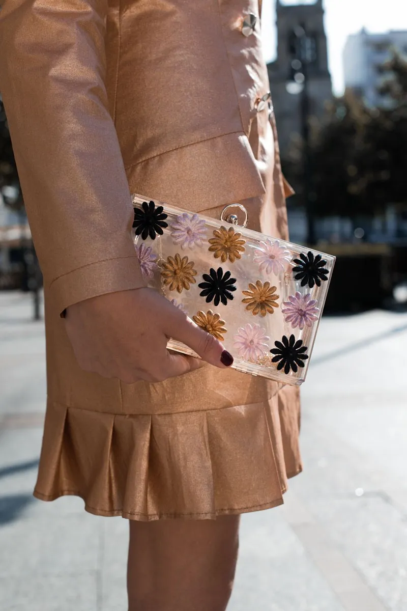 clutch base metacrilato flores terciopelo