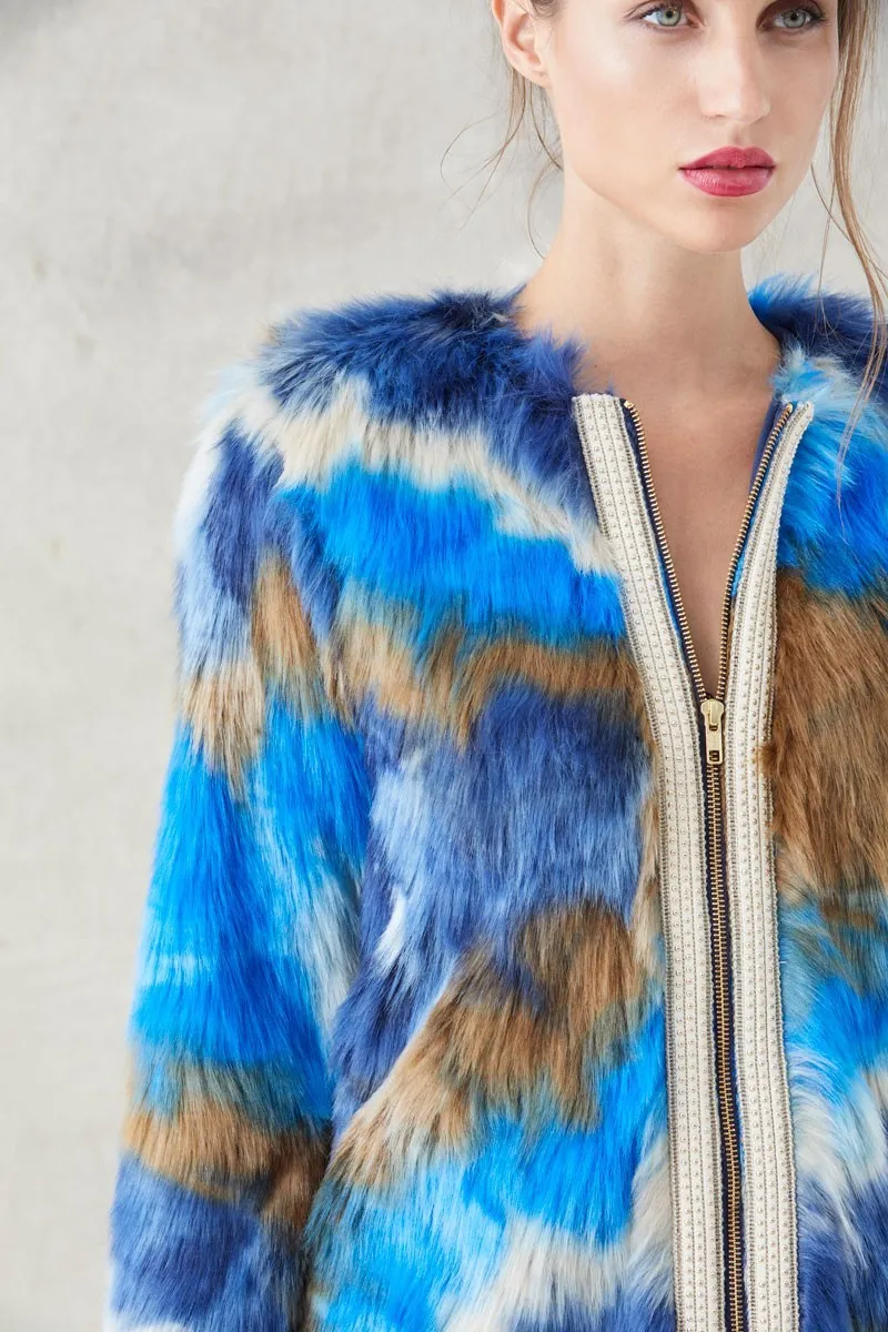 abrigo pelo vison sintetico azul marron beige