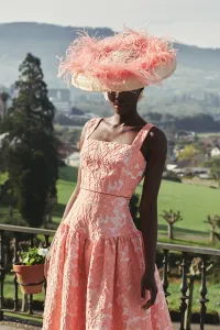 Top corto jacquard brocado coral con manguitos