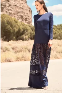 vestido largo de neopreno en color azul con estrellas bordadas