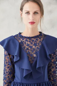 vestido corto de vuelo de neopreno en color azul con estrellas
